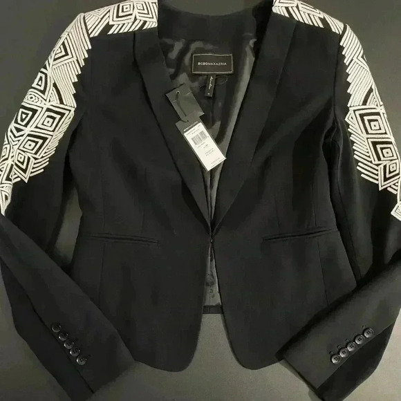 New REVOLVE BCBG MaxAzria Bolero Blazer Embroidered Crop 90s Y2K Tailored Boho - Picture 12 of 17
